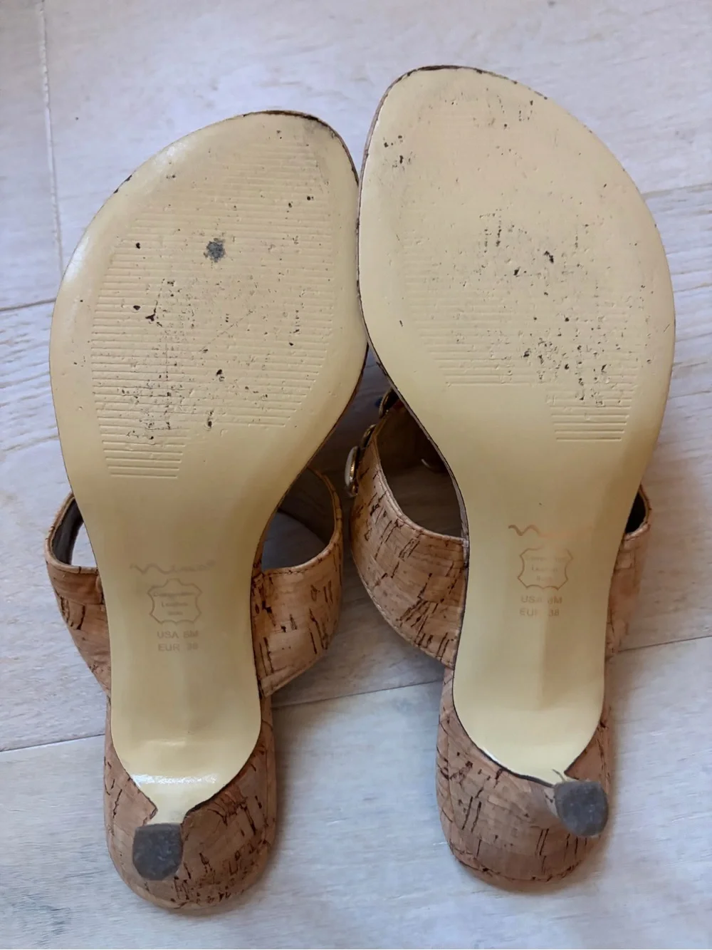 Nina Cork Thong Sandals with White Stone Accents